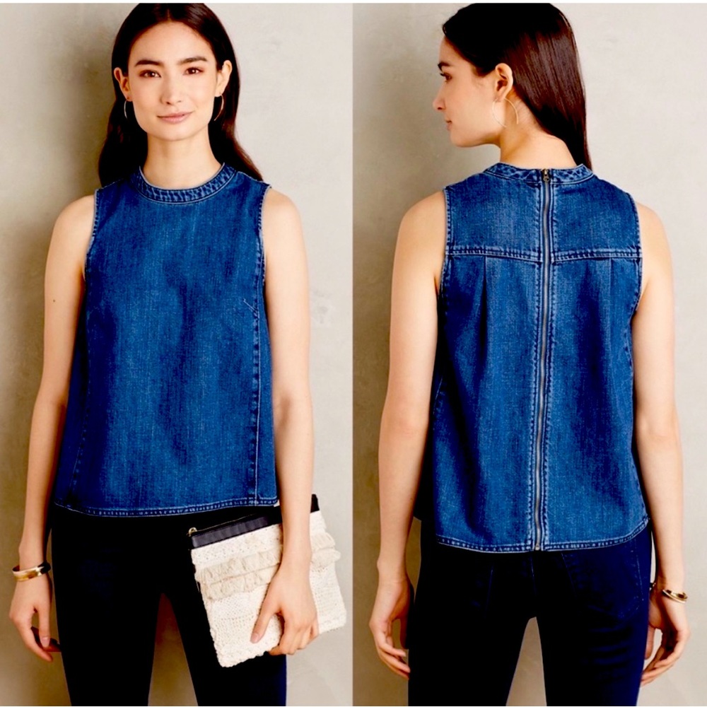 ANTHROPOLOGIE HOLDING HORSES Cropped Denim Tank